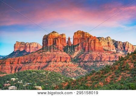 Sedona, Arizona, USA at Red Rock State Park at dusk.