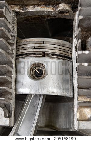 A Four-stroke Gasoline Engine In Section. The Interior Of A Single-cylinder Internal Combustion Engi