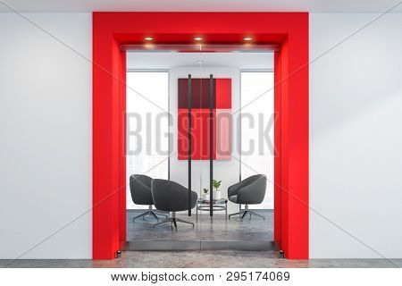 Red And White Office Lounge Room Interior