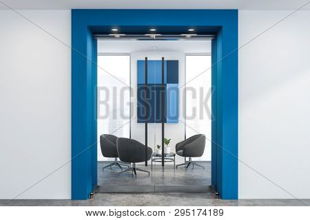 White And Blue Office Waiting Room