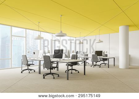Yellow Ceiling Open Space Office Corner