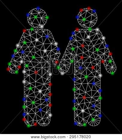 Bright Mesh Adult Friends With Glare Effect. White Wire Carcass Triangular Mesh In Vector Format On 