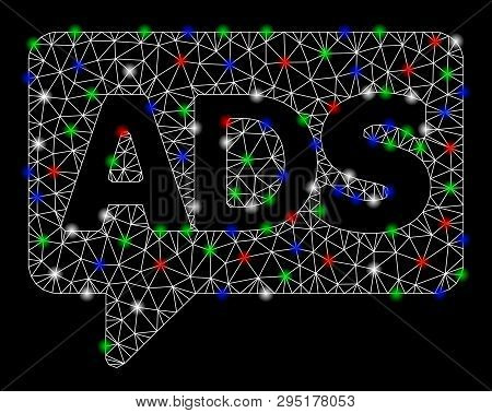Bright Mesh Advertisiment Message With Glow Effect. White Wire Carcass Polygonal Mesh In Vector Form