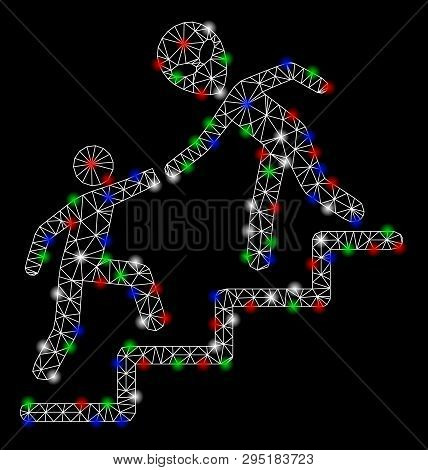 Bright Mesh Alien Training Help With Glare Effect. White Wire Frame Triangular Mesh In Vector Format