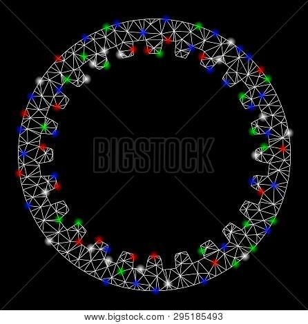 Bright Mesh Annular Gear With Lightspot Effect. White Wire Carcass Triangular Mesh In Vector Format 