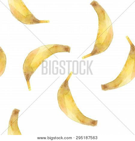 Seamless Pattern. Watercolor Banana Fruit. Hand Drawn Summer Illustration. Design For Fabric, Packag