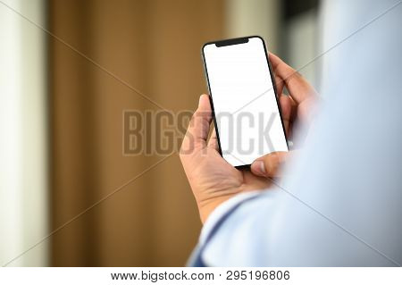 Manhands Using A Smartphone Text Work Digital And Communication Concept