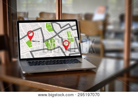 Gps Map To Route Destination Network Connection Location Street Map With Gps Icons Navigation