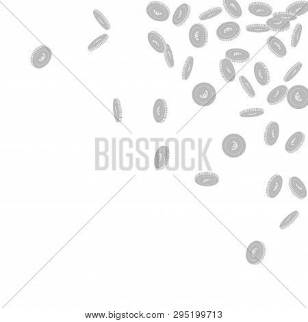 European Union Euro Coins Falling. Scattered Black And White Eur Small Coins. Jackpot Or Success Con