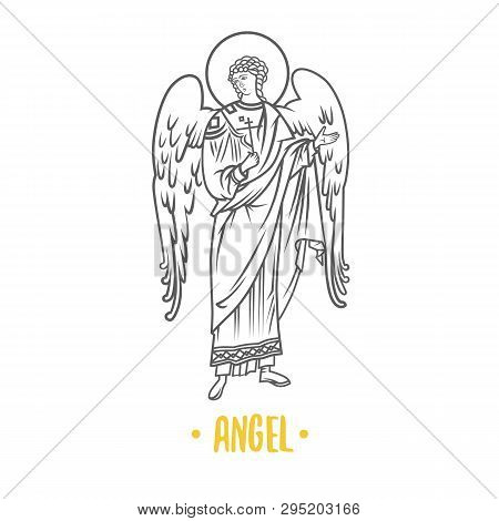 Angel God, Illustration. Black And White Illustration.