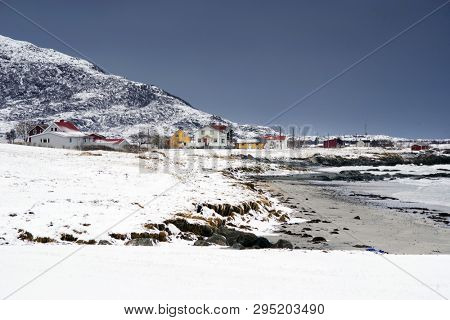 Winter harsh landscape in Lofoten Archipelago, Norway, Europe