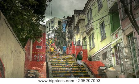 Rio De Janeiro, Brazil- 25, May, 2016: Wide View Of The Famous Selaron Steps In Rio