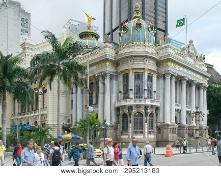 Rio De Janeiro, Brazil- 24, May, 2016: The Historic Theatro Municipal In Rio De Janeiro