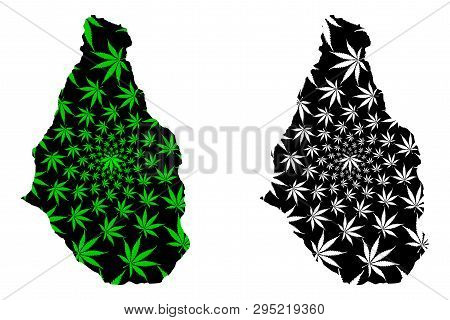 Montserrat - Map Is Designed Cannabis Leaf Green And Black, Montserrat Island Map Made Of Marijuana 