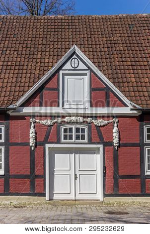 Entrance To Red Half Timbered House In The Castle Park In Rheda, Germany