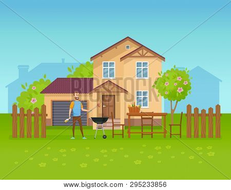 Summer Outdoor Picnic In Yard Of Private House, Cottage.