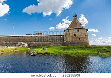 Shlisselburg, Russia - August 8, 2018: Historical Oreshek Fortress Is An Ancient Russian Fortress. S