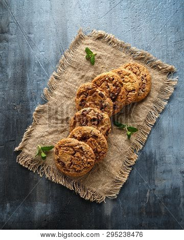 Delicious Double Chocolate Chip Cookies With Mint.