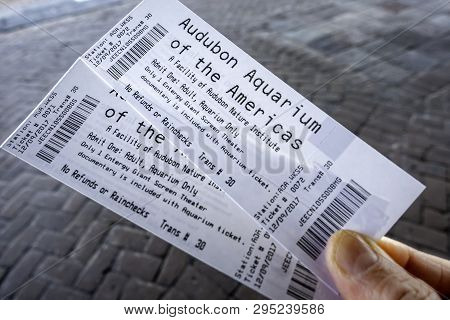 New Orleans, Usa - Dec 10, 2017: Two Adult Tickets For Entry To The Popular Audubon Aquarium Of The 