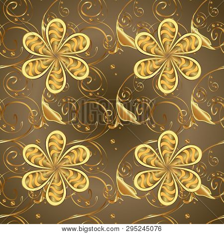 Patterns On Yellow And Brown Colors. Classic Style. Beautiful Pattern For Textile, Scrapbooking. Sea