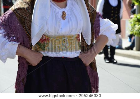 Folk Of Sardinia, Detail Of A Traditional Sardinian Costume