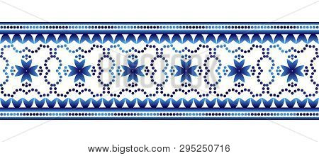 Ceramic Tile Border Pattern. Islamic, Indian, Arabic Motifs. Damask Border Seamless Pattern. Porcela