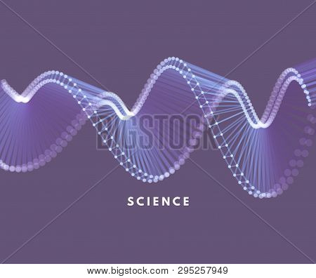 Wavy Background. Array With Dynamic Particles. Composition With Motion Effect. 3d Technology Style. 