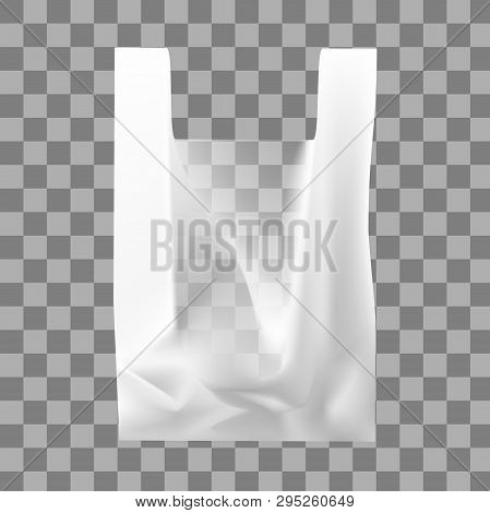 Vector Illustration Of A Plastic Shopping Bag. Realistic Image Of A White Plastic Transparent Bag. I