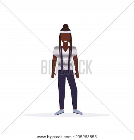 Long Haired Casual Man Standing Pose Smiling African American Guy Wearing Trendy Clothes Male Cartoo