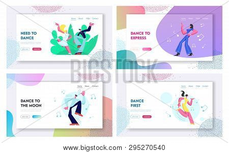 Set Of Dancing People On Disco Party. Young Male And Female Characters Dance And Moving Body In Musi