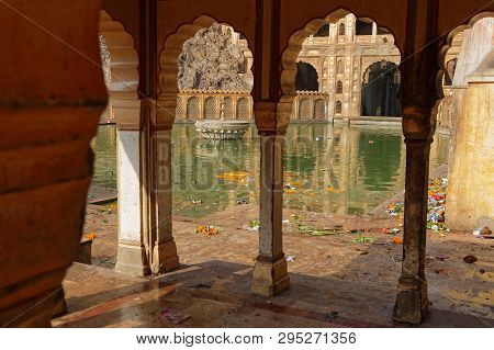Jaipur, India, October 27, 2017 : Indian People At Galtaji (khole Ke Hanuman Ji). This Is An Ancient