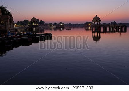 Jaisalmer, India, November 2, 2017 : Before Sunrise On Gadsisar Lake In Jaisalmer