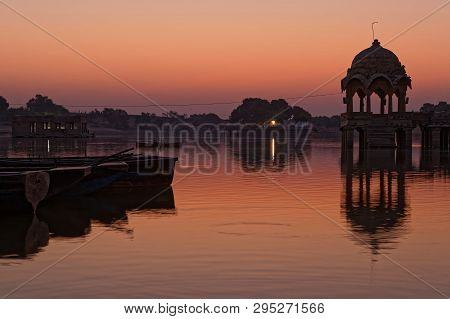 Jaisalmer, India, November 2, 2017 : Before Sunrise On Gadsisar Lake In Jaisalmer