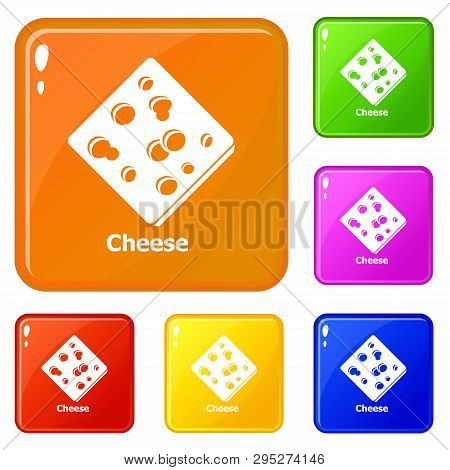 Cheese Icons Set Collection 6 Color Isolated On White Background