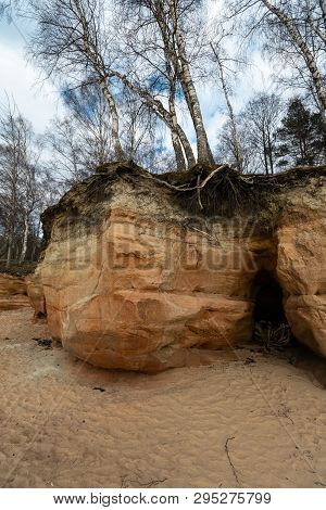 Limestone Beach At The Baltic Sea With Beautiful Sand Pattern And Vivid Red And Orange Color - Touri