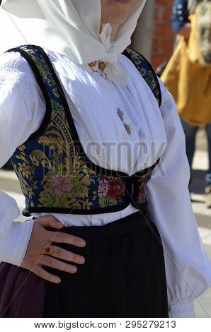 Folk Of Sardinia, Detail Of A Traditional Sardinian Costume