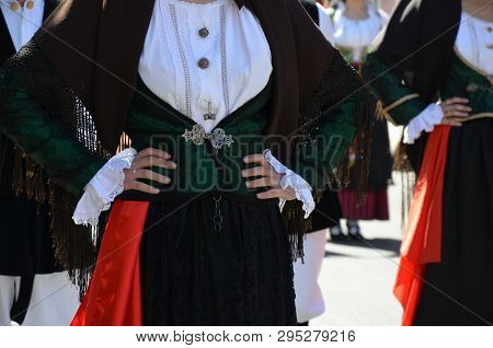 Folk Of Sardinia, Detail Of A Traditional Sardinian Costume