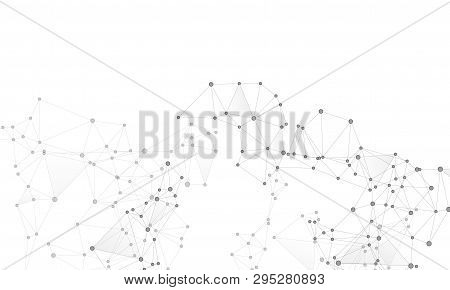 Gometric Plexus Structure Cybernetic Concept. Network Nodes Greyscale Plexus Background. Fractal Hub