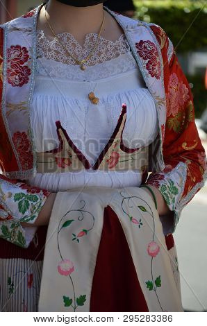 Folk Of Sardinia, Detail Of A Traditional Sardinian Costume