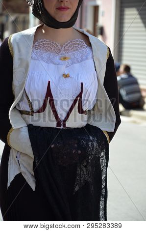 Folk Of Sardinia, Detail Of A Traditional Sardinian Costume