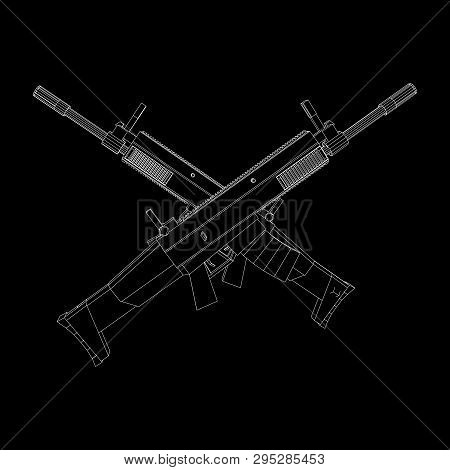 Assault Rifle, Automatic Fire Rifle Model Wireframe Low Poly Mesh Vector Illustration