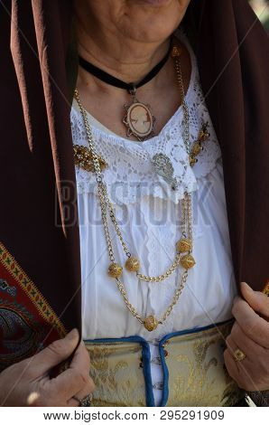 Folk Of Sardinia, Detail Of A Traditional Sardinian Costume
