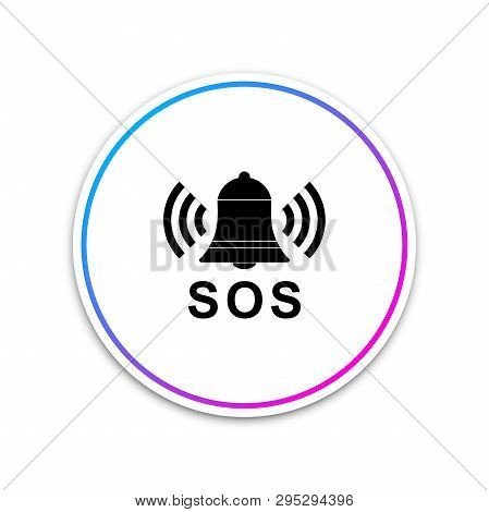 Alarm Bell And Sos Lettering Icon Isolated On White Background. Warning Bell, Help Sign. Emergency S