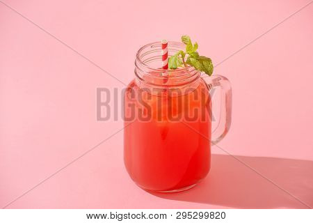 Watermelin Jiuce On The Pink Background - Image