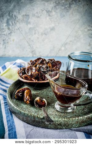 Date Honey With Dried Dates, Jewish National Sweet Food, Copy Space