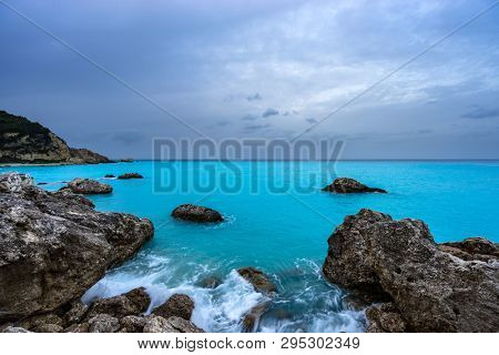 Agios Nikitas beach in Lefkas island Greece