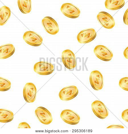 Realistic Gold 3d Coins Explosion. Isolated On Transparent On White Background. Seamless Wrapping Pa