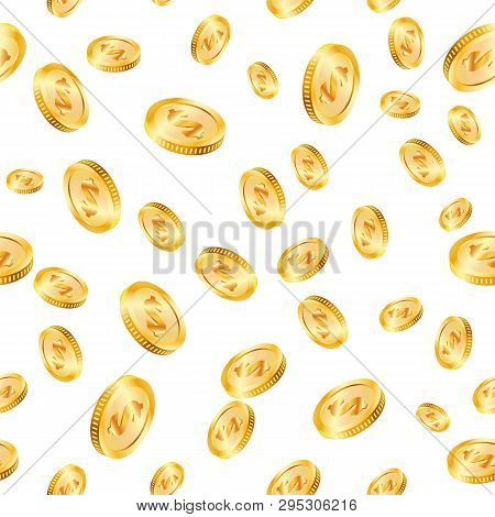 Realistic Gold 3d Coins Explosion. Isolated On Transparent On White Background. Seamless Wrapping Pa