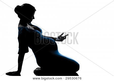고립 된 스튜디오에 전체 길이 실루엣에 라임 병을 들고 아름 다운 백인 임신
