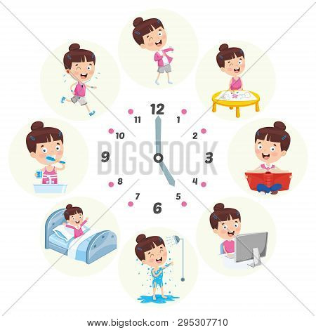 Vector Illustration Of Kids Daily Routine Activities